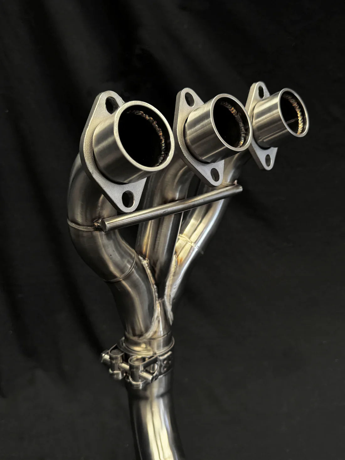 Stainless steel headers for Triumph Tiger 850-900 full exhaust system by Bill's Exhausts, shown on a motorcycle.