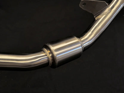 Stainless steel Triumph Tiger 900 exhaust system by Bill's Exhausts, featuring resonator and full exhaust design.