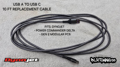 USB A TO USB C 10 FOOT REPLACEMENT CABLE FOR DYNOJET POWER COMMANDER DELTA AND GEN 2 MODULAR PC6 DEVICES