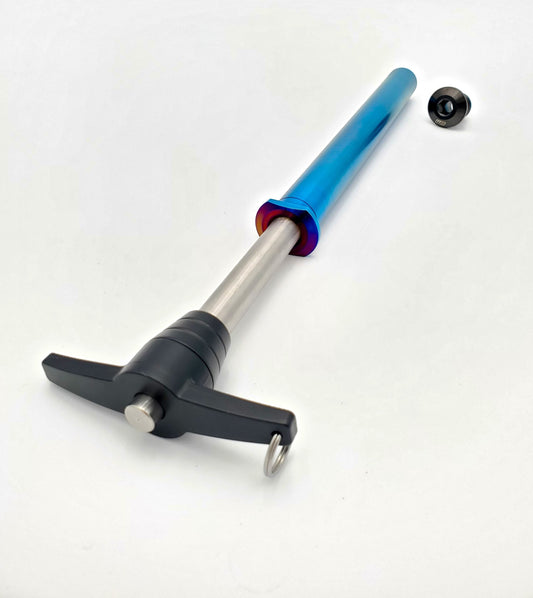 Titanium rear axle for Husqvarna motocross bikes by Warp9Racing, designed for durability and lightweight performance.