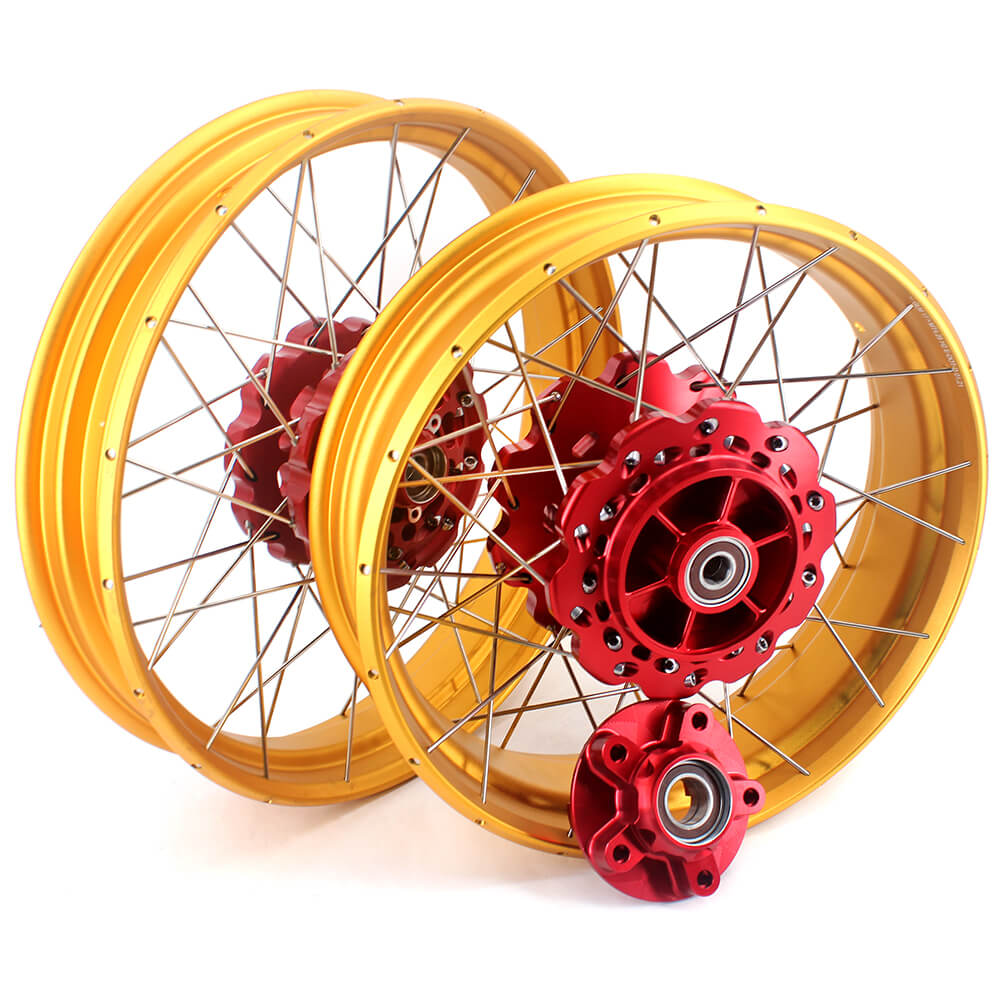 VMX-Racing 21/18 Tubeless Rims Fit Honda Africa Twin CRF1000L 2016-2020 Red Hub & Gold Rim - Howling Moto