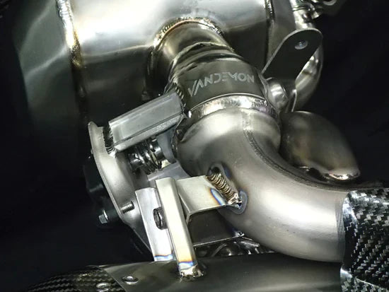 Vandemon Triumph Rocket 3R & GT 2019-25 titanium stealth slip-on exhaust mufflers, open box, in stock, by Bill's Exhausts.