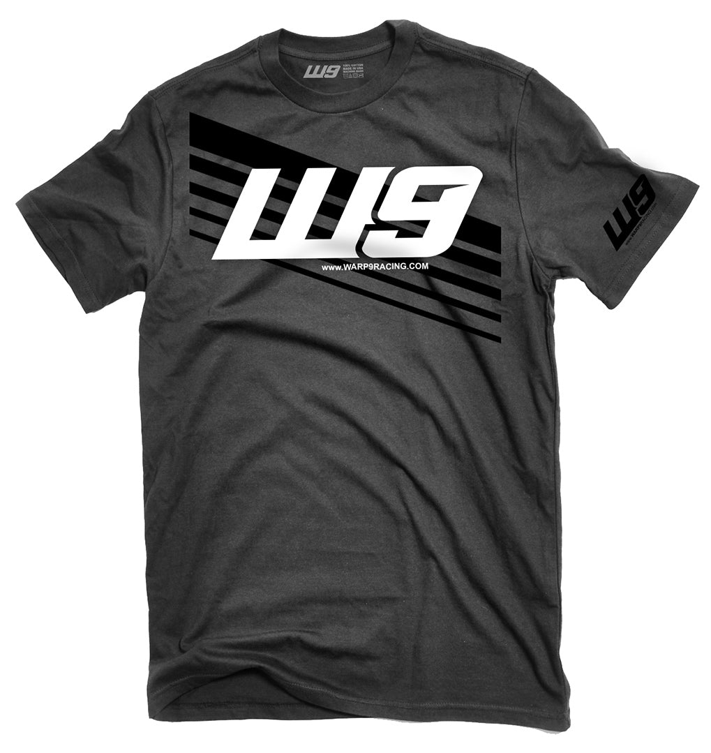 Warp9Racing Active T-Shirt in black, made of breathable fabric, featuring athletic fit and logo design, ideal for sports and active wear.