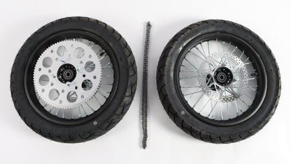 Electro & Co ETM RTR 14-inch street wheel set with tires, rotors, and chain for e-bikes, shown on a plain background.