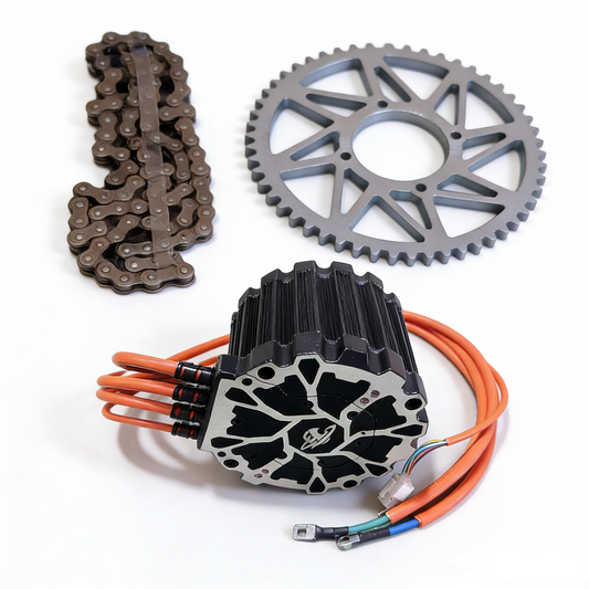 Electro & Co ETM RTR Revolver Mod Motor and 420 Chain Conversion Kit for 2025 RTR and RTR Lite upgrade, shown with components.