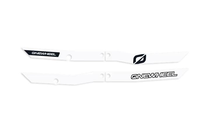 Onewheel XR Classic Recurve Rail Guards in white protecting the rails of the electric skateboard