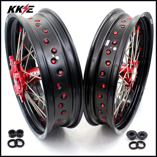 KKE 17 Inch OEM Size Supermoto Wheels for Honda XR650L 1993-2024 Red Nipple - Howling Moto