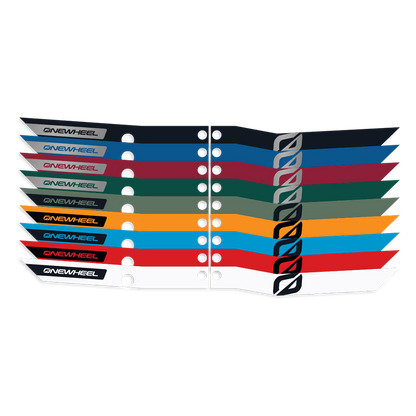 Onewheel XR classic recurve rail guards with rainbow design, protecting the rails of the electric skateboard.