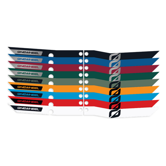 Onewheel XR classic recurve rail guards with rainbow design, protecting the rails of the electric skateboard.