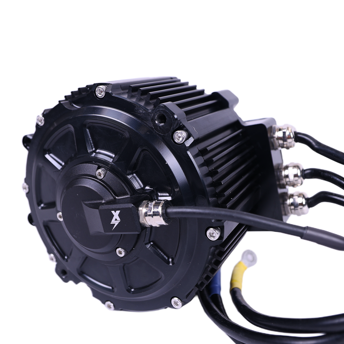 Charged Powersports EBMX XTA-60 Talaria electric motor shown from the side view, featuring compact design and cooling vents.