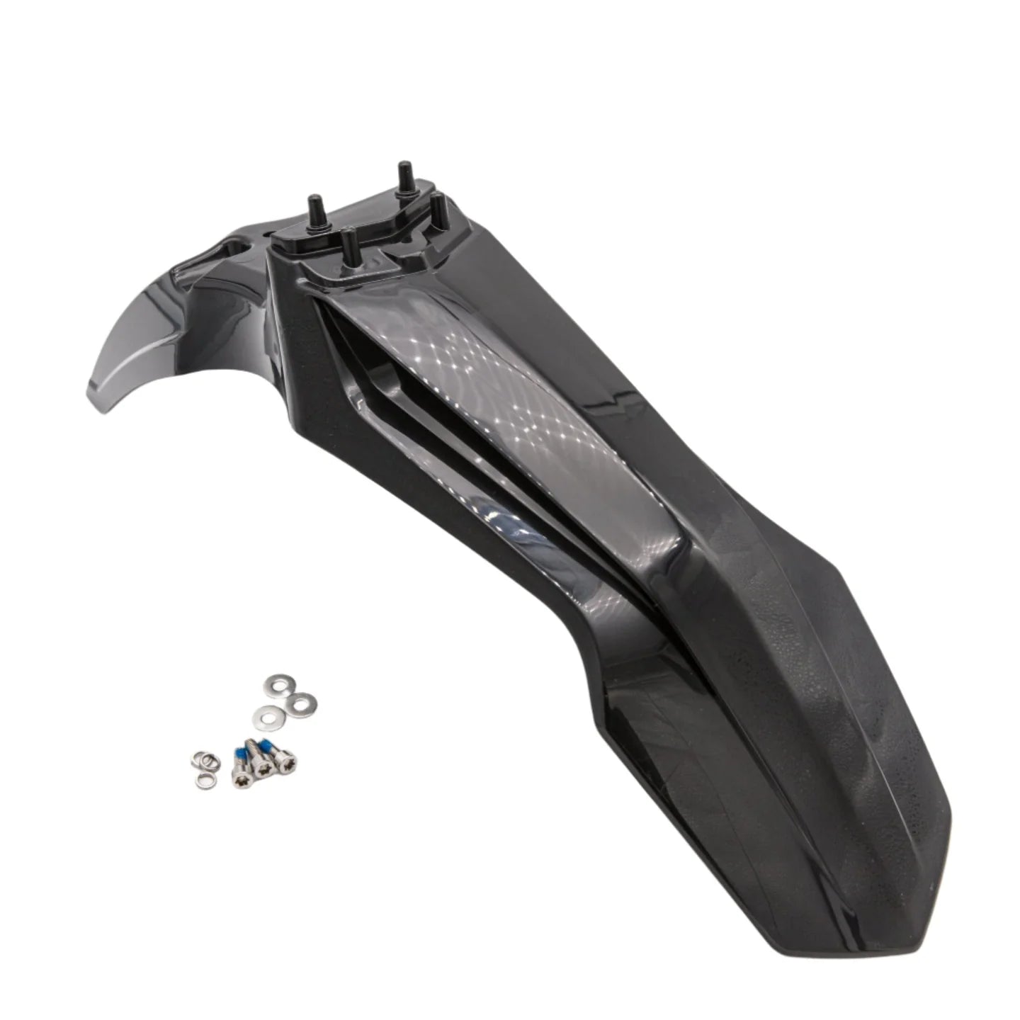 Rawrr Mantis X front fender, OEM scooter body part, shown in black with smooth finish and mounting points visible.