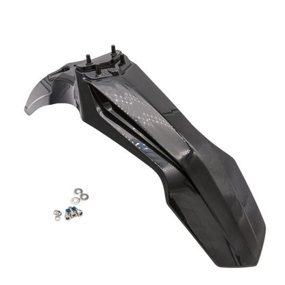 Rawrr Mantis X front fender, OEM scooter body part, shown in black with smooth finish and mounting points visible.
