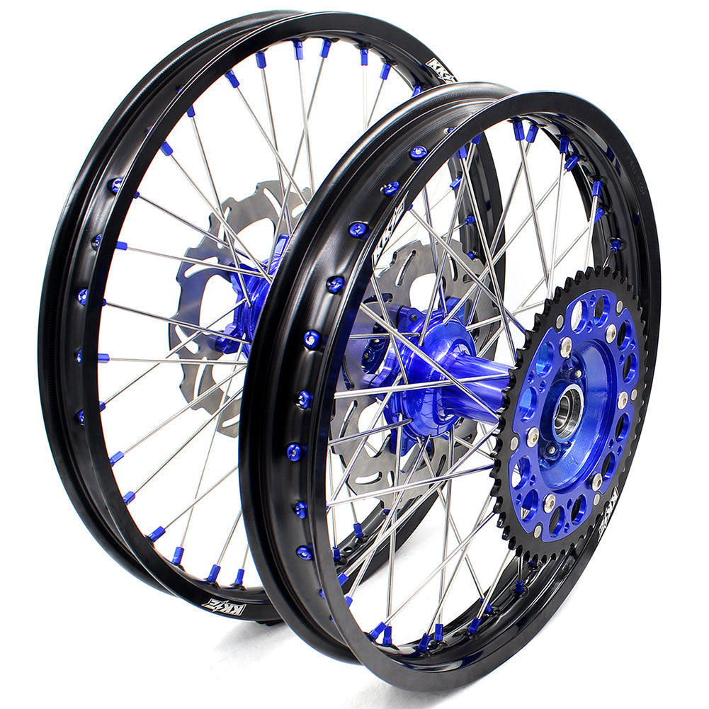 KKE 21"&18" Enduro Dirtbike Casting Wheels For YAMAHA YZ125 YZ250 1999-2016 YZ250F YZ450F 2003-2015 Blue Nipples With Disc - Howling Moto