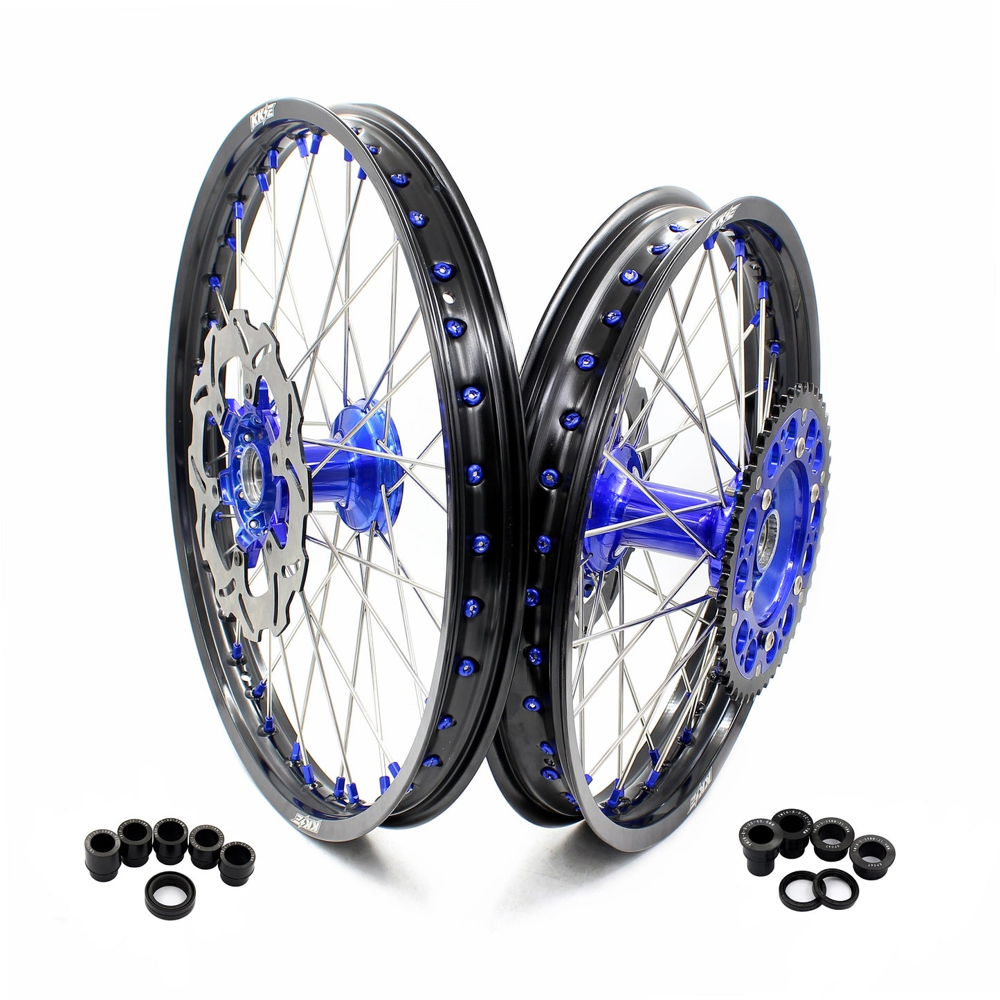 KKE 21"&18" Enduro Dirtbike Casting Wheels For YAMAHA YZ125 YZ250 1999-2016 YZ250F YZ450F 2003-2015 Blue Nipples With Disc - Howling Moto