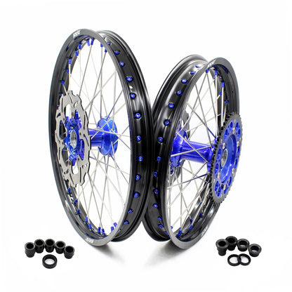 KKE 21"&18" Enduro Dirtbike Casting Wheels For YAMAHA YZ125 YZ250 1999-2016 YZ250F YZ450F 2003-2015 Blue Nipples With Disc - Howling Moto