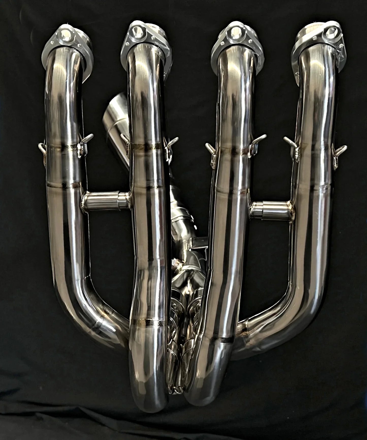 Polished titanium exhaust headers for Kawasaki Ninja ZH2 2020-2025 by Vandemon, open box, in stock, by Bill's Exhausts