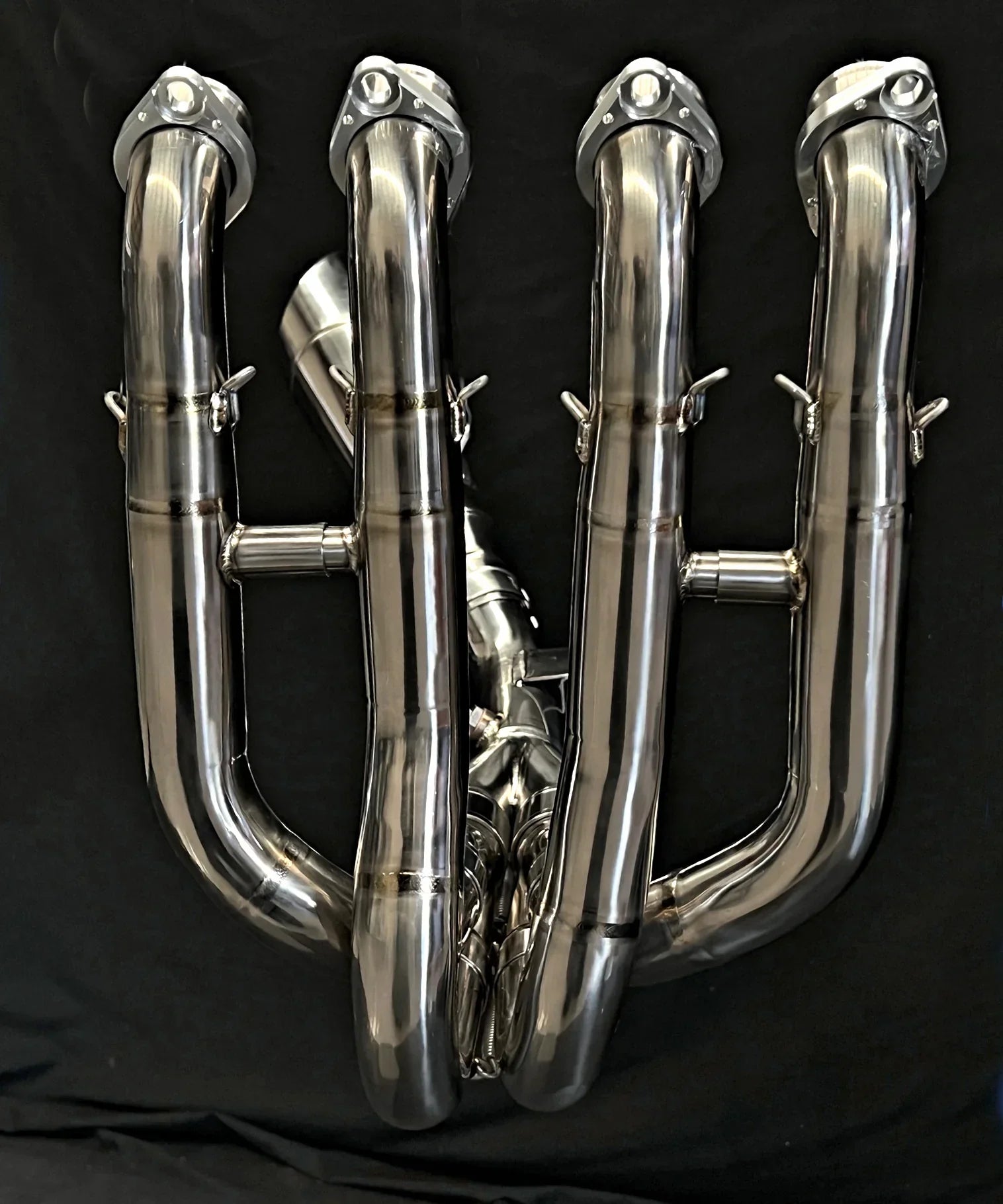 Polished titanium exhaust headers for Kawasaki Ninja ZH2 2020-2025 by Vandemon, open box, in stock, by Bill's Exhausts