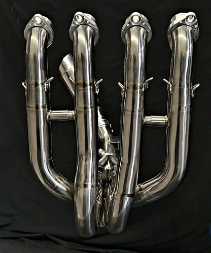 Polished titanium exhaust headers for Kawasaki Ninja ZH2 2020-2025 by Vandemon, open box, in stock, by Bill's Exhausts