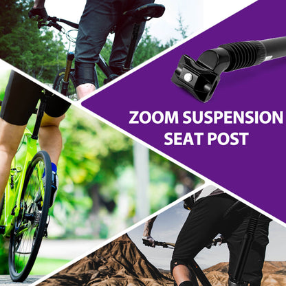 Hycline ZOOM suspension bicycle seatpost with saddle clamp, adjustable, 350mm length, fits Ø27.2, 30.9, and 31.6mm frames