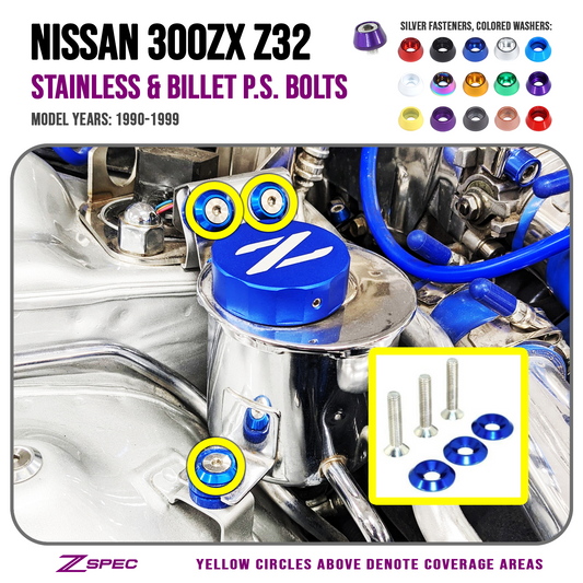 ZSPEC Power Steering Reservoir Fasteners for '90-96 Nissan 300zx Z32, Stainless & Billet - Howling Moto