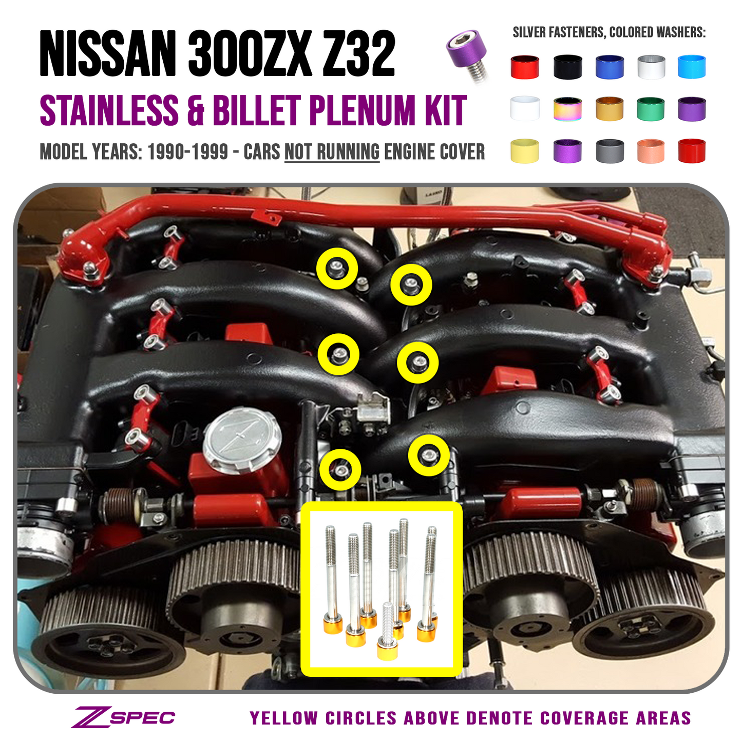 ZSPEC Upper-to-Lower Plenum Fasteners for 90-96 Nissan 300zx Z32 w/o Throttle Cover Bolt - Howling Moto