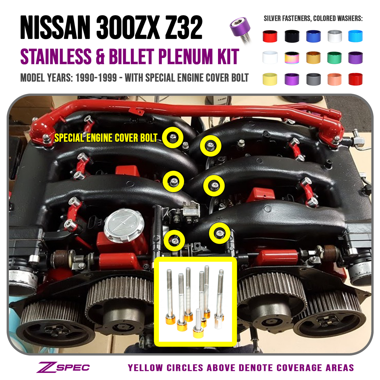 ZSPEC Upper-to-Lower Plenum Fasteners for 90-96 Nissan 300zx Z32 w/ Threaded Bolt - Howling Moto