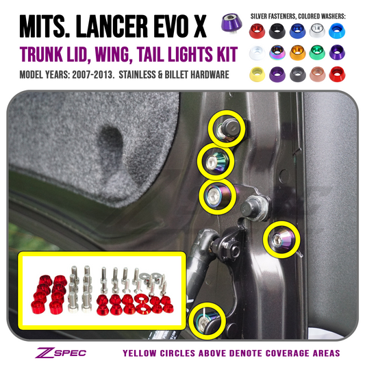 ZSPEC Trunk-Area Fastener Kit for '07-13 Mitsubishi Lancer EVO 10, Stainless & Billet - Howling Moto