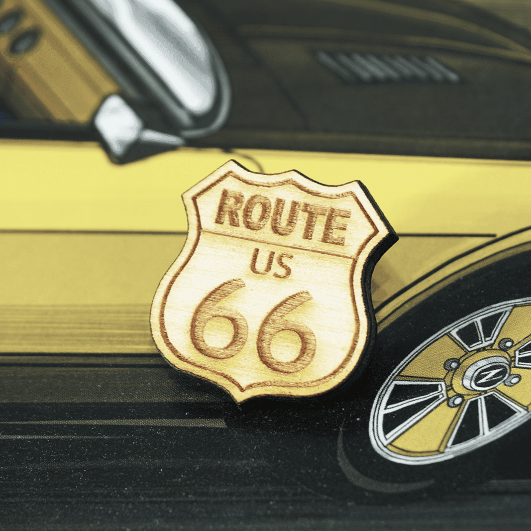 ZSPEC Classic Route 66 Laser-Cut & Etched Wooden Lapel/Hat Pin - Howling Moto