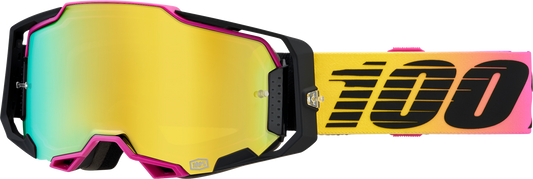 Bill's Exhausts 100% Armega Goggles with gold mirror lenses, sporty design for active outdoor or motocross use.