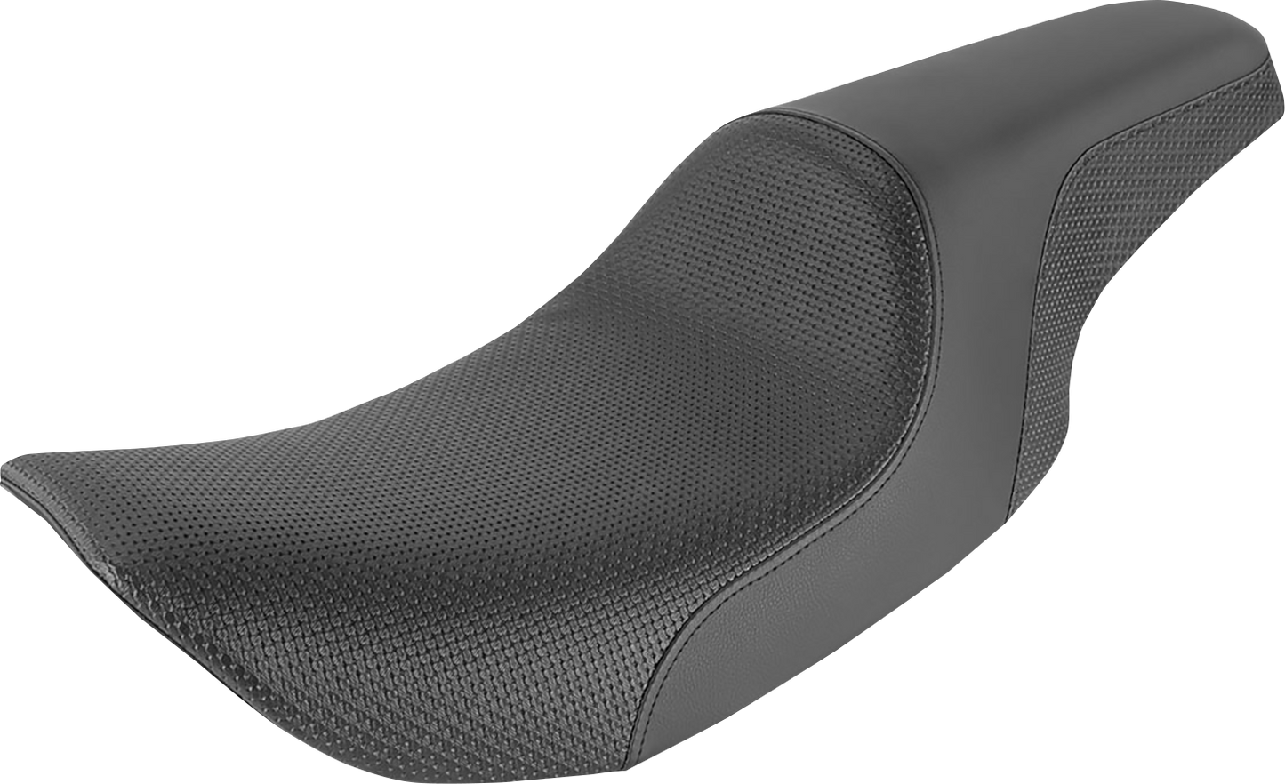 Black SADDLEMEN Profiler Basket-weave Seat for motorcycle, featuring textured leather and ergonomic design.