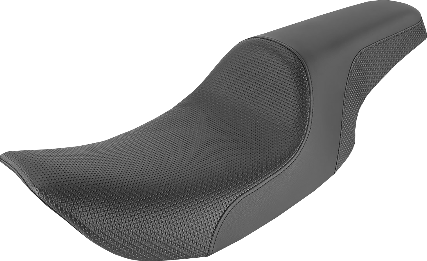 Black SADDLEMEN Profiler Basket-weave Seat for motorcycle, featuring textured leather and ergonomic design.