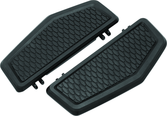Kuryakyn Hex Driver Floorboards for Harley-Davidson Touring and Softail models, showing textured black metal surface with mounting hardware.