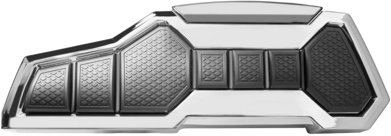 Kuryakyn Enygma Chrome Floorboards for motorcycle, featuring sleek metallic surface and mounting hardware for easy installation