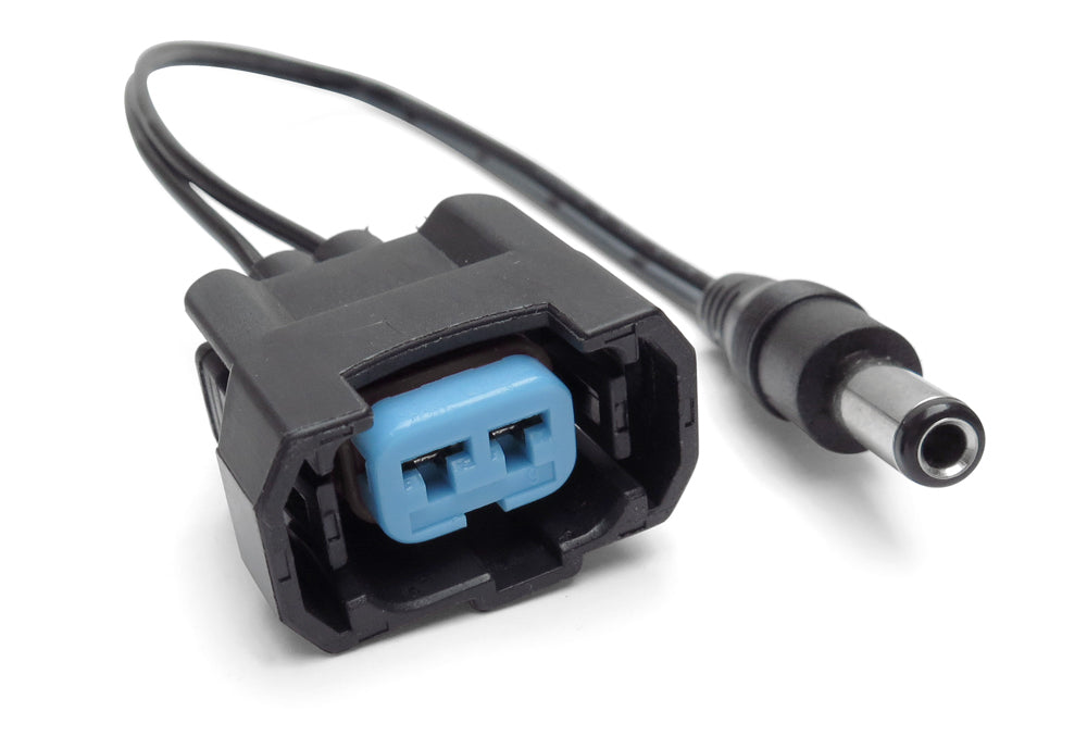 Motion Pro Hon F2 fuel injector cleaner pigtail connector, black electrical component for motorcycle fuel systems.