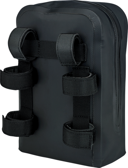 Bill's Exhausts Biltwell handlebar bag 3008-01 mounted on a motorcycle handlebar with zipper closure and durable fabric.