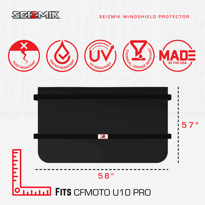 SEIZMIK CFMoto windshield protector Model 66-10128, clear durable plastic shield for off-road vehicle protection.