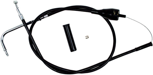Black vinyl motorcycle throttle idle cable from Motion Pro, designed for precise throttle control and durability.