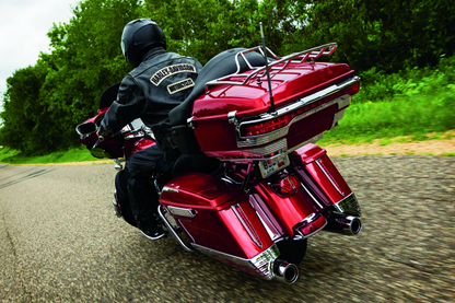 Kuryakyn Relocator for Tour-Pak 14-Up Touring Models in black, showing the adjustable mounting bracket and hardware.