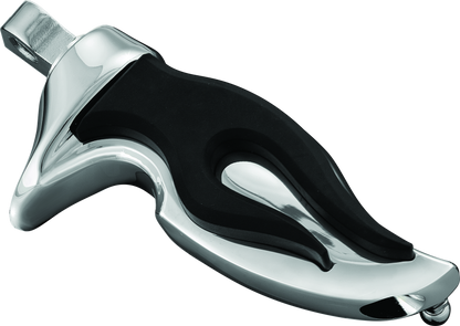 Kuryakyn Flamin Peg with male mount adapter in chrome for powersports bikes featuring an aggressive flamed design.