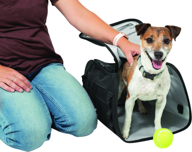 Kuryakyn Pet Palace Flyweight Carrier for travel and powersports, showing a lightweight pet carrier with secure straps and ventilation.