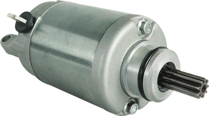 QuadBoss 495877 power sports starter for Can-Am DS 450 and SX models, showing a close-up of the black starter motor.