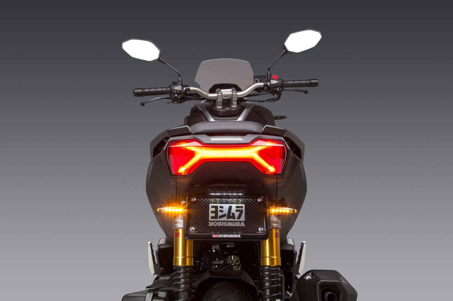 YOSHIMURA Fender Eliminator Kit for Honda motorcycle models, shown with mounting hardware and sleek, streamlined design