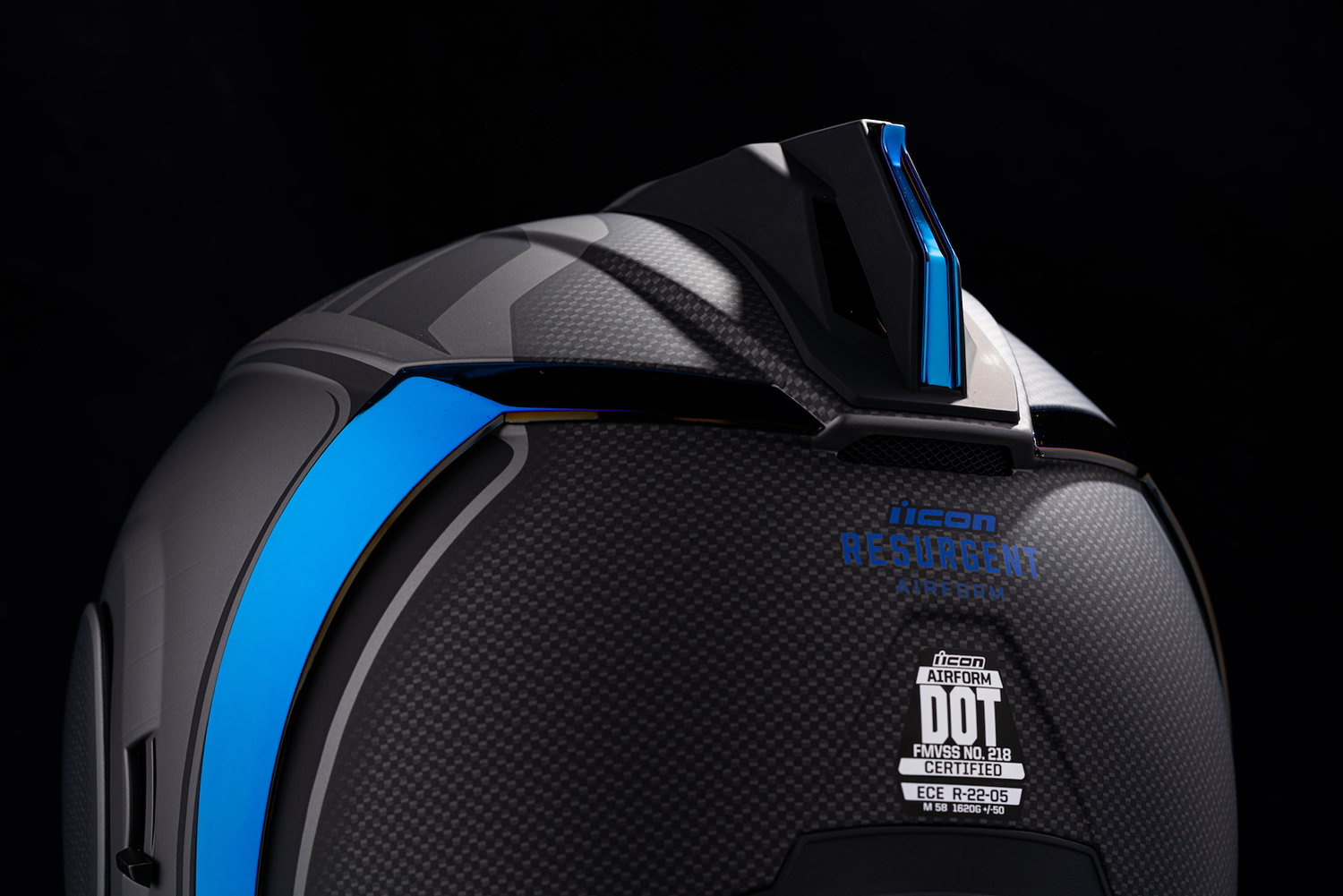 Blue ICON Airform™ Helmet Resurgent XS helmet with aerodynamic design and matte finish, featuring ventilation vents and sleek styling.