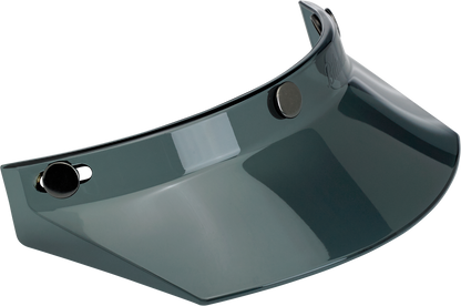 Biltwell Moto 3-Snap Smoke Visor for helmets, showcasing the tinted, smoke-colored visor attached to a motorcycle helmet.