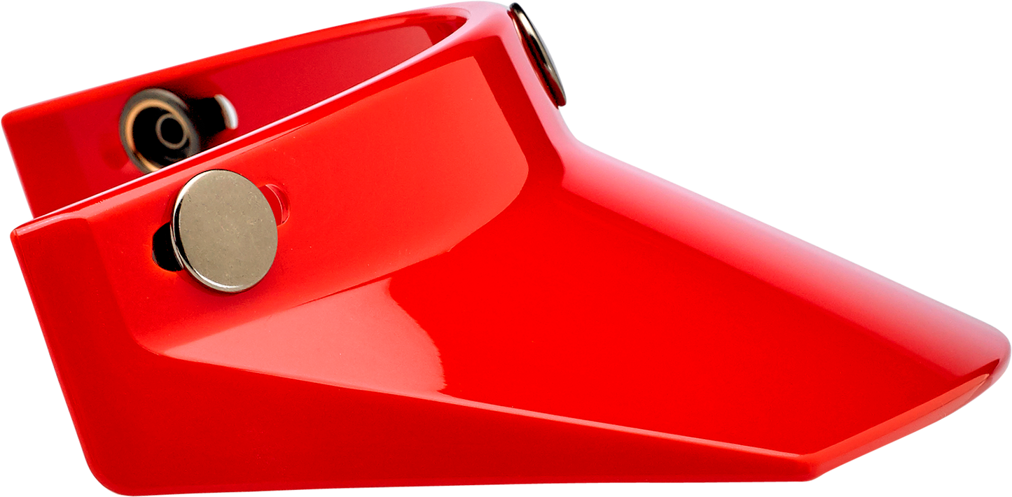 Red BILTWELL Moto 3-Snap Visor for helmets, designed for Bill's Exhausts motorcycle helmets, shown on a helmet.