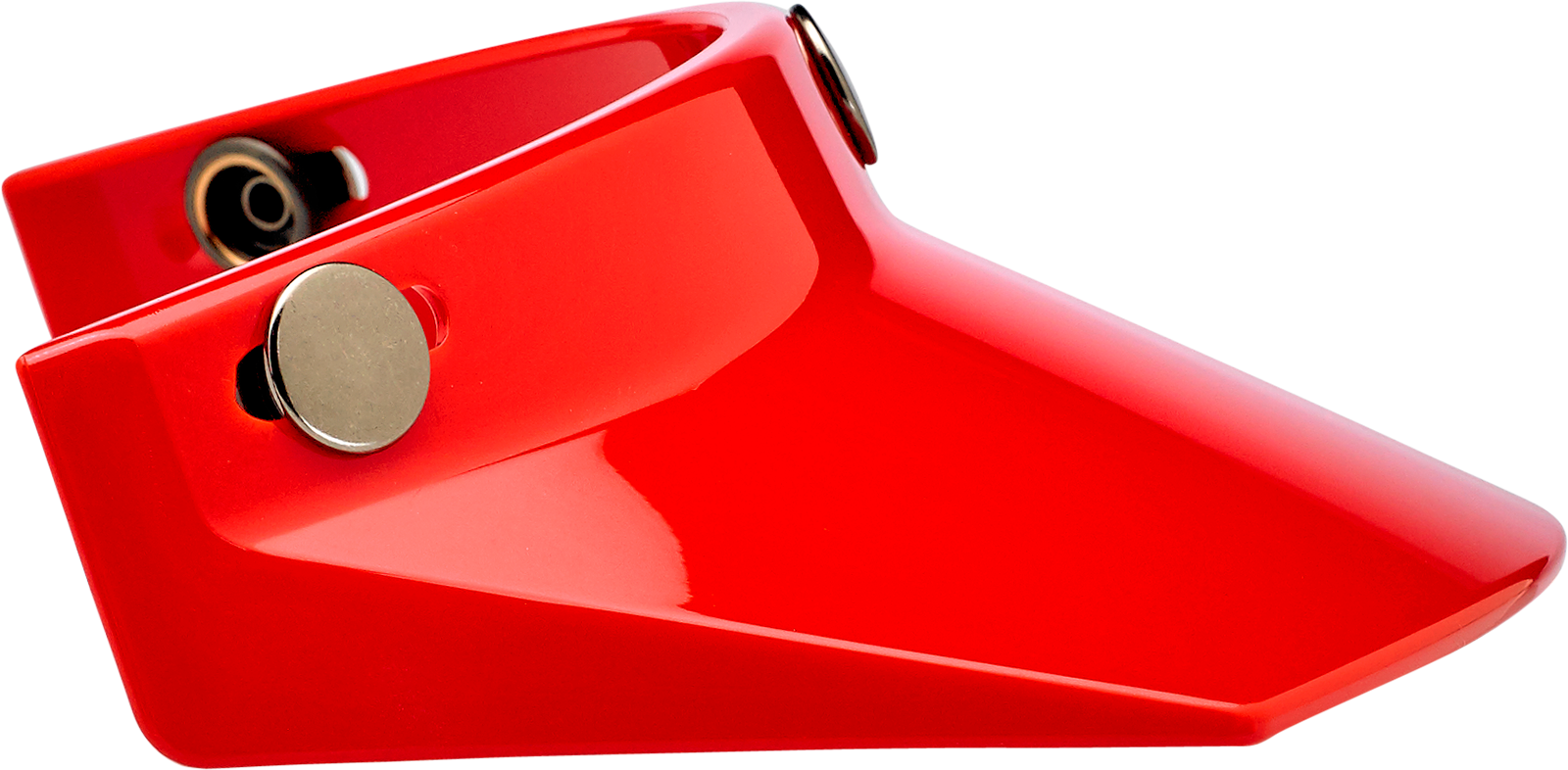 Red BILTWELL Moto 3-Snap Visor for helmets, designed for Bill's Exhausts motorcycle helmets, shown on a helmet.