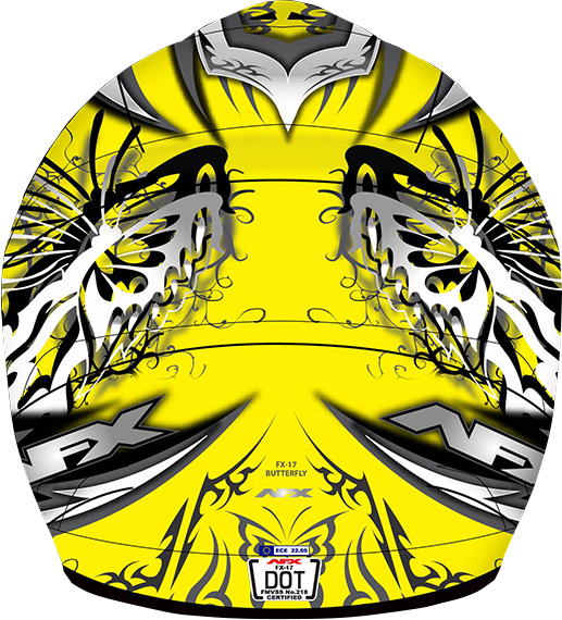 Bill's Exhausts AFX FX-17 Butterfly Helmet in matte yellow, XL size, showcasing a sleek motorcycle helmet with a butterfly design.