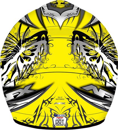 Bill's Exhausts AFX FX-17 Butterfly Helmet in matte yellow, XL size, showcasing a sleek motorcycle helmet with a butterfly design.