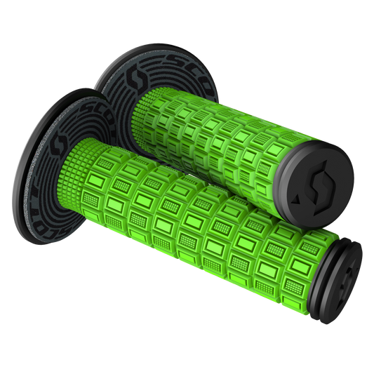 Scott Mellow Green and Black engine grips with textured surface, designed for comfortable handling and secure grip.