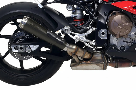 Dark steel Arrow Exhaust Pro Race Slip-On for BMW S1000RR / M1000RR / R 2019-2025, designed for high performance motorcycles.